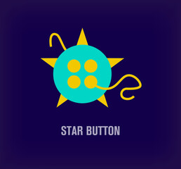 Creative starry thread and button logo. Unique color transitions. Creative fabric companies, tailor and fashion logo template. vector