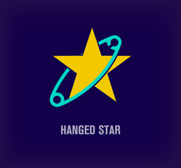 Creative starry safety pin logo. Unique color transitions. Creative fabric companies, tailor and fashion logo template. vector