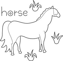 A Horse, colouring book for kids, vector illustration, Animals