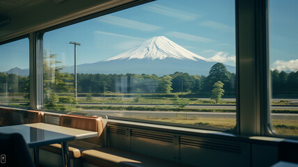 新幹線の窓から見える富士山