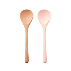 Two spoons made of wood shown up close on a transparent background