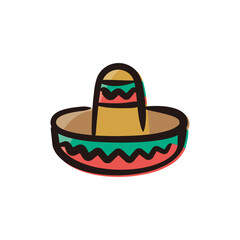 Sombrero - Mexico icon/illustration (Hand-drawn line, colored version)