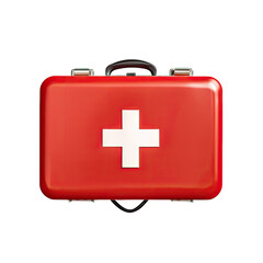 Top view of red first aid kit on transparent background - obrazy, fototapety, plakaty
