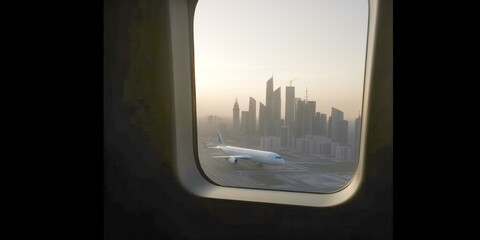 Fototapeta na wymiar Abu Dhabi from the airplane - Generative AI