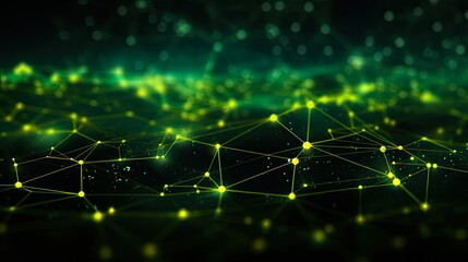 Futuristic High-Tech Connectivity Concept on Green and Yellow Abstract Background with Network Lines - 3D Render. Generative AI