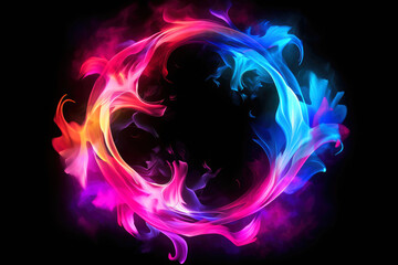 Abstract colorful circular frame with colored smoke. Generative AI