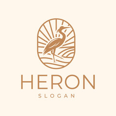 Heron Bird with Vintage Style. Pelican, Flamingo, Emblem Design Vector. Logo template illustration