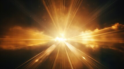 Fototapeta na wymiar Bright beams reflected in dark space, in the style of light gold and white, anamorphic lens flare, light orange and gold. Generative AI