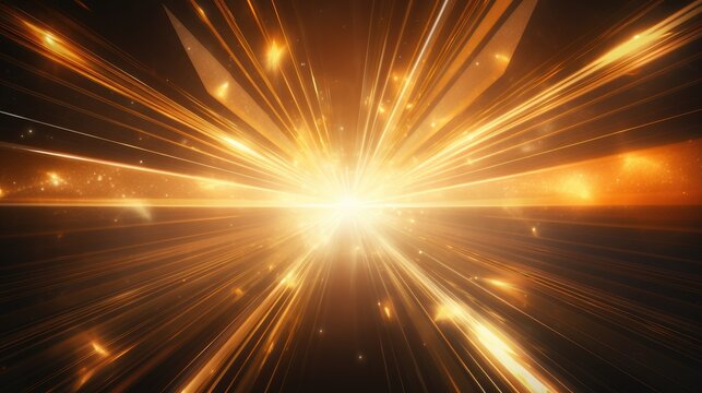 Bright beams reflected in dark space, in the style of light gold and white, anamorphic lens flare, light orange and gold. Generative AI