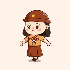 indonesian scout girl walking cute kawaii chibi character illustration