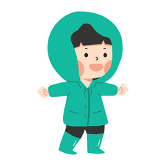 Cute girl wear green raincoat cartoon