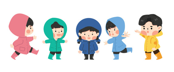 Little child  wearing raincoat set