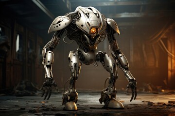 Fototapeta na wymiar Big futuristic fantastic metal robot with one eye.