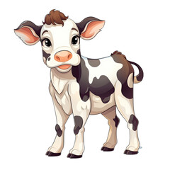 Children s cartoon illustration of a cheerful cow alone