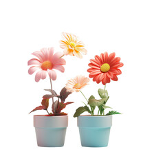 transparent background with plastic potted flowers