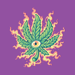 weed leaf trippy psychedelic illustration