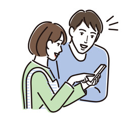 一緒にスマホを見る男女