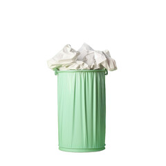 Isolated light green bin with white bag on transparent background