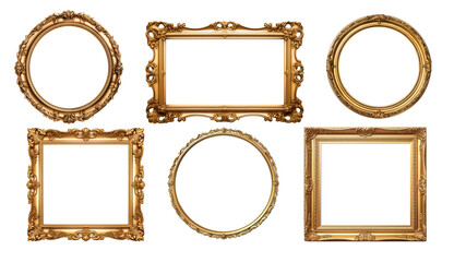 Gold frame for a picture in a classic baroque style on a white blank background.	 - obrazy, fototapety, plakaty