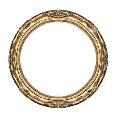 Gold frame for a picture in a classic baroque style on a white blank background.	