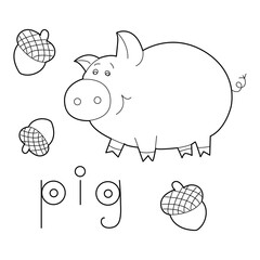 A pig, colouring book for kids, vector illustration, Animals