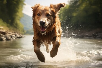 Dog Racing Towards River Generative AI