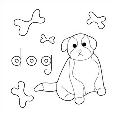 A dog, colouring book for kids, vector illustration, Animals