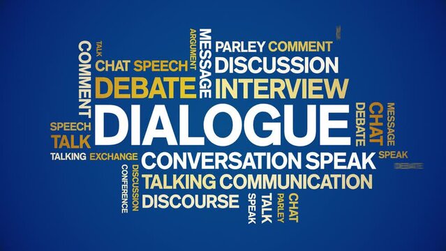 Dialogue animated tag word cloud;text design animation kinetic typography seamless loop.