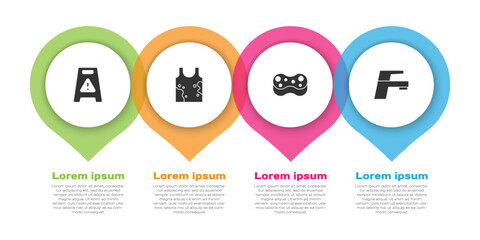 Set Wet floor, Dirty t-shirt, Sponge and Water tap. Business infographic template. Vector