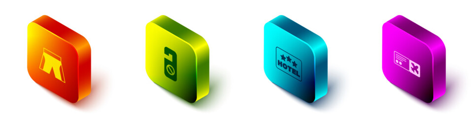 Set Isometric Short or pants, Please do not disturb, Signboard with text Hotel and Airline ticket icon. Vector
