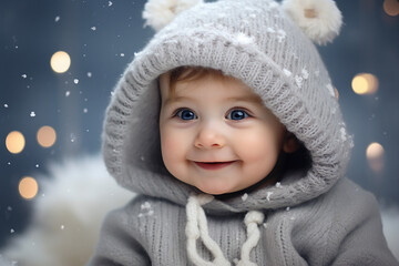 Generative AI picture cute adorable little baby toddler age wearing first christmas time sleeping...