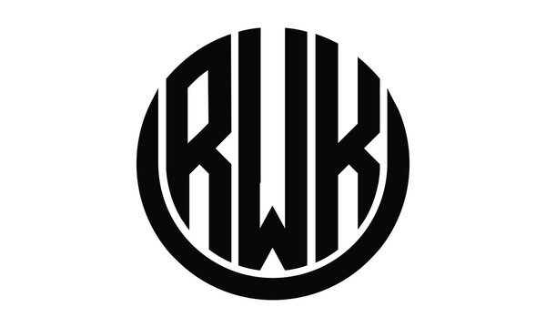 RWK shield in circle logo design vector template. lettermrk, wordmark, monogram symbol on white background.	