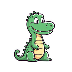 Cute crocodile isolated on white background. Green alligator cartoon smiling. Vector stock