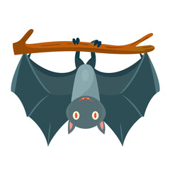 bat hangs upside down flat style vector illustration, Bat hanging on a branch stock vector image