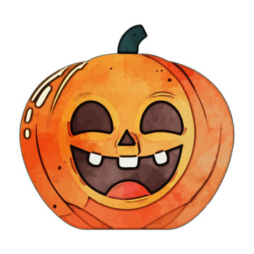 Smiling Pumpkin Watercolor Illustration
