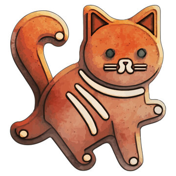 Gingerbread Animal Cat Watercolor Illustration
