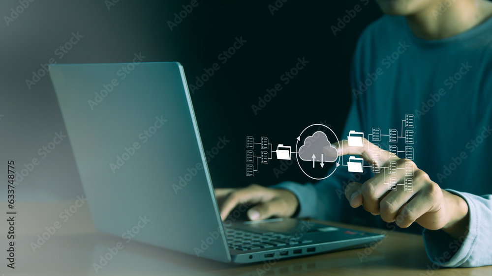 Wall mural cloud computing shown in hand cloud technology data storage, data transfer, network and internet ser