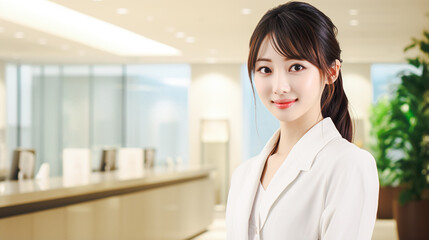 受付の笑顔の女性