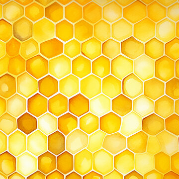 watercolor drawing, honeycomb pattern. cute abstract background with yellow honeycombs. design for wallpaper, fabric, wrapping paper
