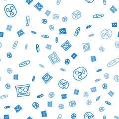 Set line Eye shadow palette, Facial cosmetic mask and Mascara brush on seamless pattern. Vector