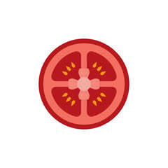 Slice of red tomato flat design vector illustration isolated on white