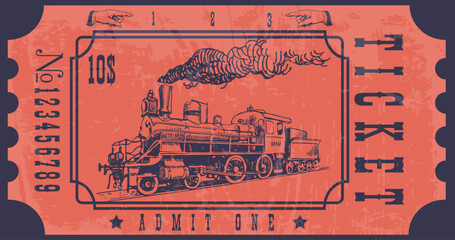 old vintage american western rail train ticket.