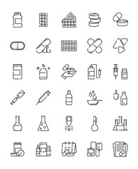 Medicine thin line icon set