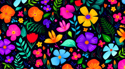 Floral art collage with modern exotic and retro-style colors and shapes. For wall art, covers, interior decoration, and backgrounds.