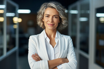 portrait of a professional businesswoman with grey hair