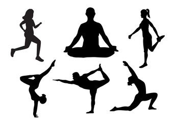 Health silhouettes collection yoga icon design