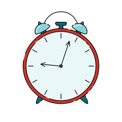 Vintage alarm clock red wake up time in flat style