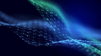 Futuristic wave of smooth lines.Wire network technologies.Cyber security background. 3D rendering.