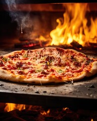 Burning hot pizza straight out of the oven.
