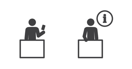 Ticket and information center icon, simple icon of customer service and ticket service, Train station thin flat icon information board, Modern train station facilities vector illustration.